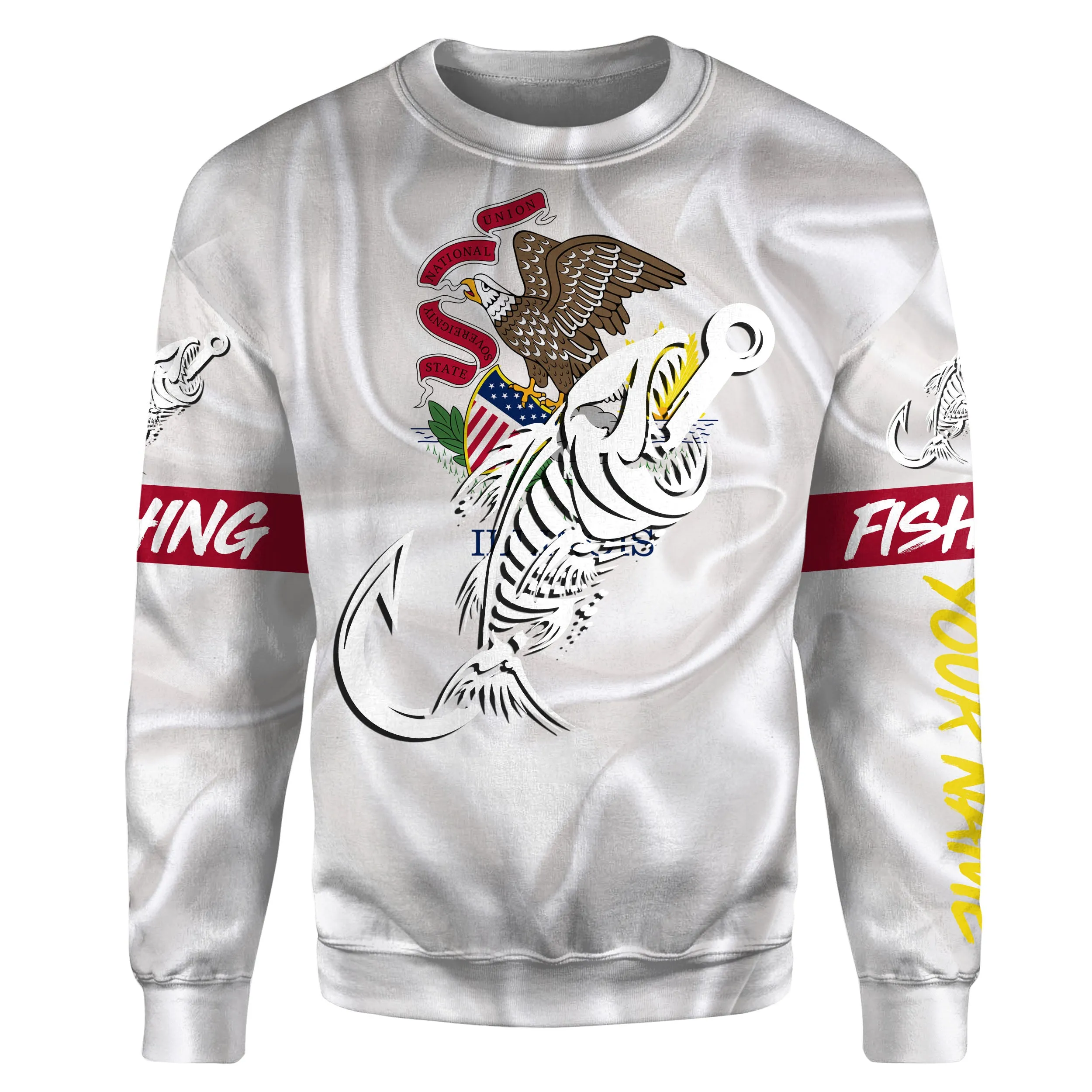 IL Illinois Fishing Flag Fish hook skull Custom name fishing jerseys | Sweatshirt - NPQ728