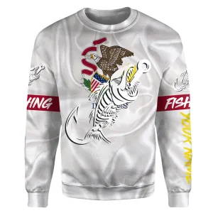 IL Illinois Fishing Flag Fish hook skull Custom name fishing jerseys | Sweatshirt - NPQ728