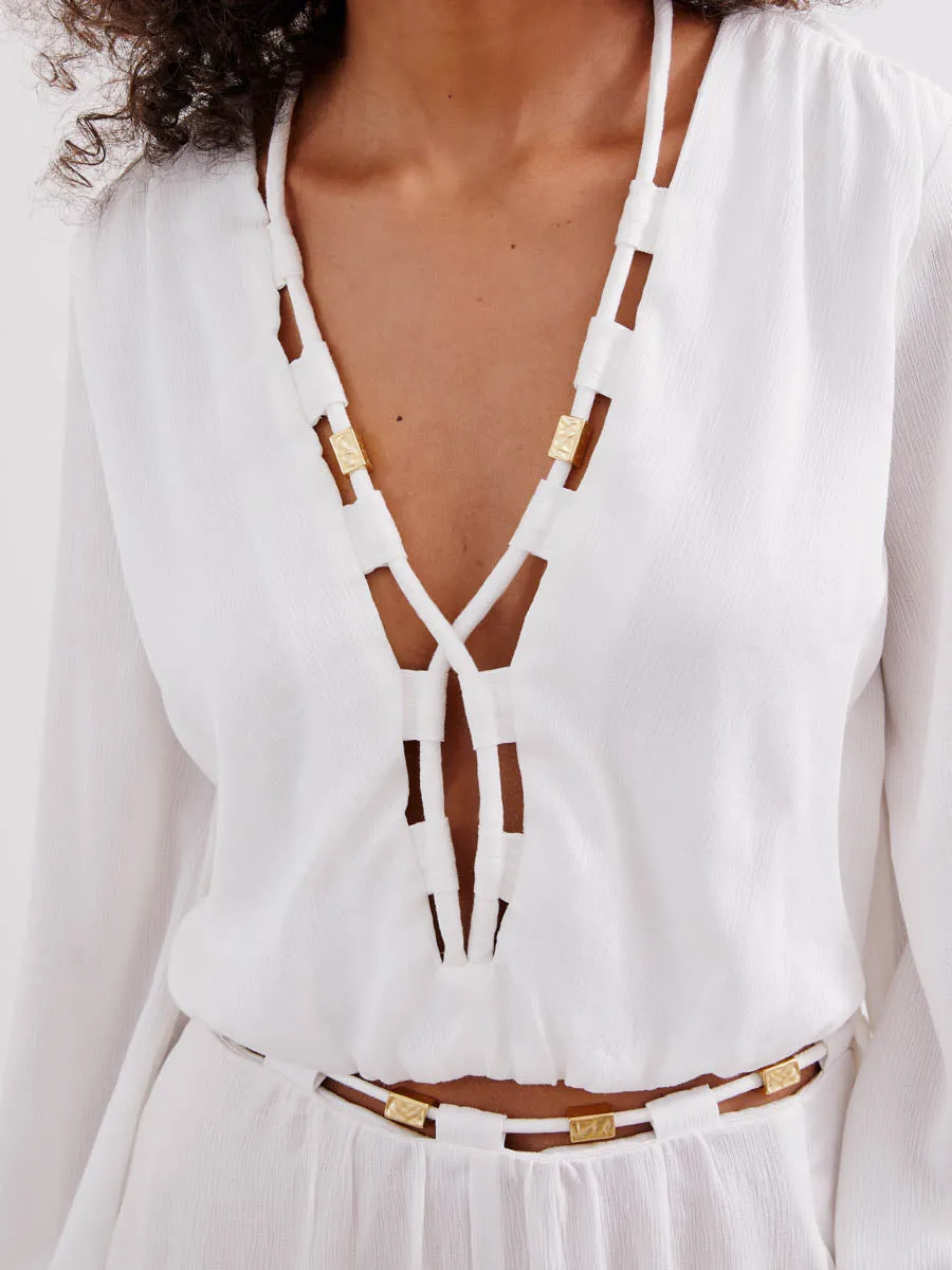Ino Long Sleeve Blouse in Off White