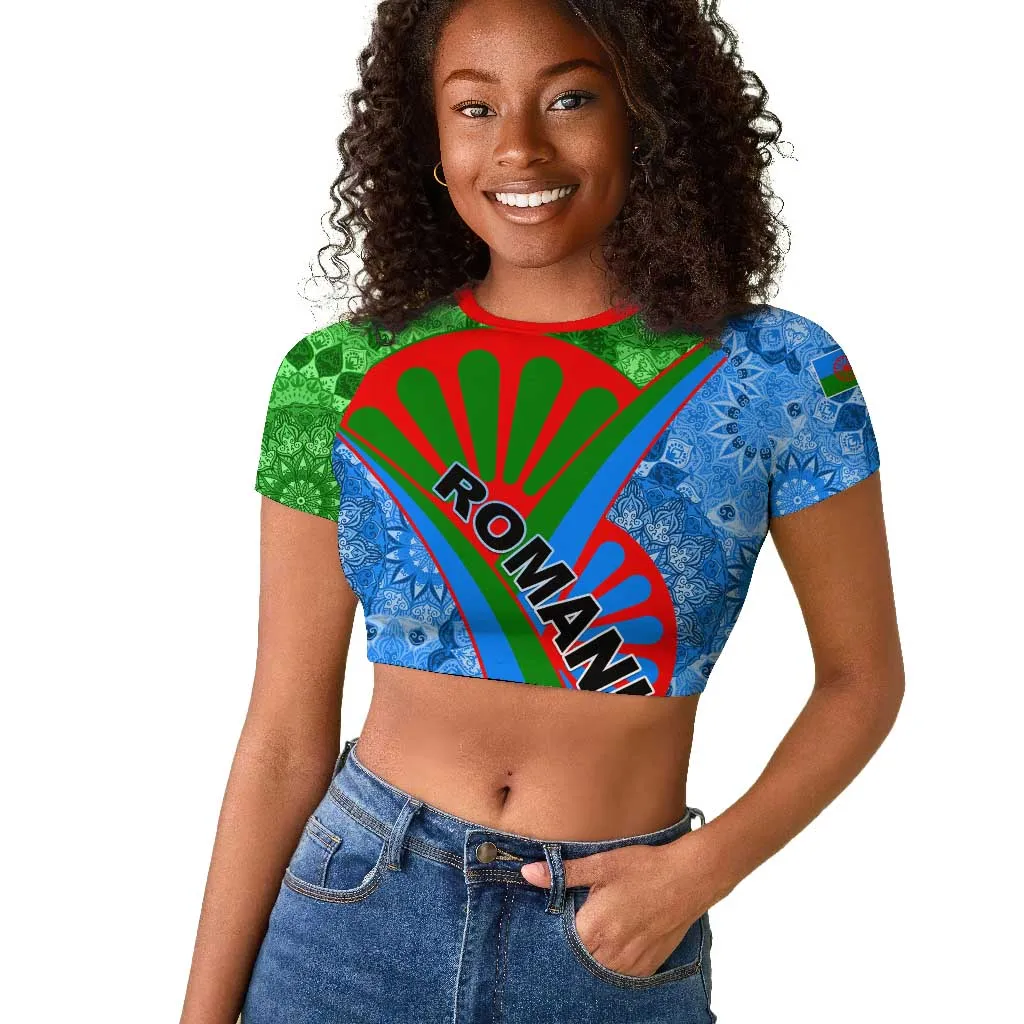 International Romani Day 2024 Raglan Cropped T shirt Gypsy Pattern Tribal LT01