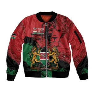 Jamhuri Ya Kenya Sleeve Zip Bomber Jacket African Lion - Coat Of Arms LT15