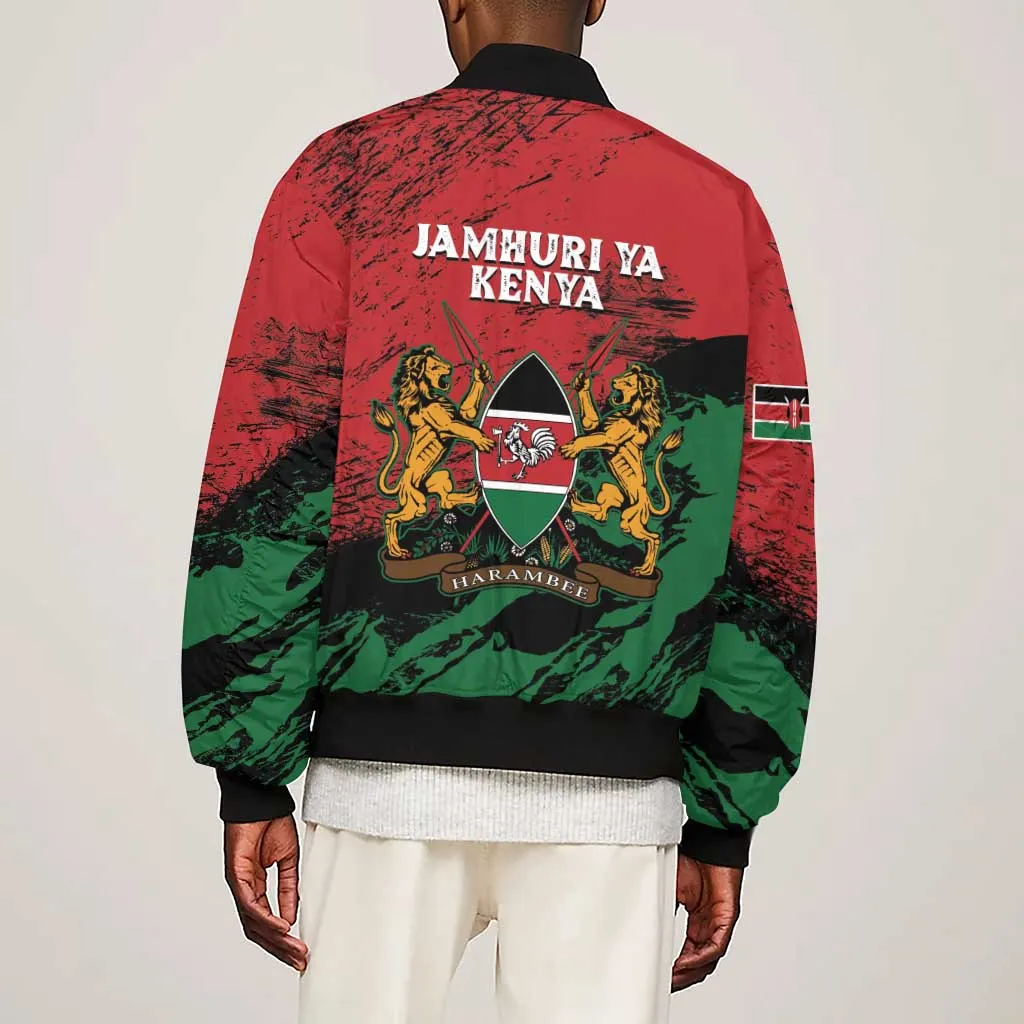 Jamhuri Ya Kenya Sleeve Zip Bomber Jacket African Lion - Coat Of Arms LT15