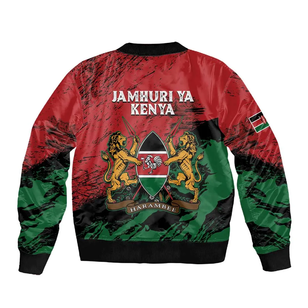 Jamhuri Ya Kenya Sleeve Zip Bomber Jacket African Lion - Coat Of Arms LT15