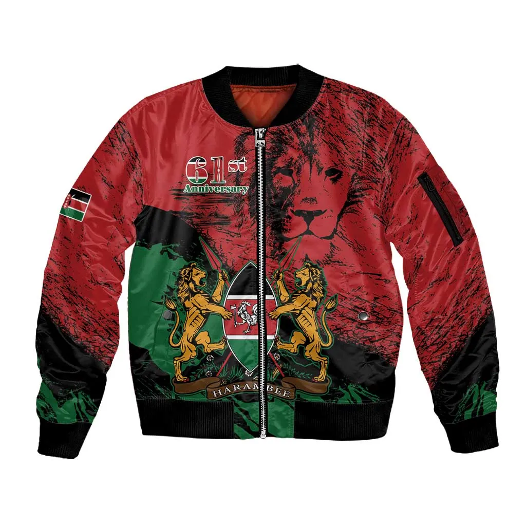 Jamhuri Ya Kenya Sleeve Zip Bomber Jacket African Lion - Coat Of Arms LT15