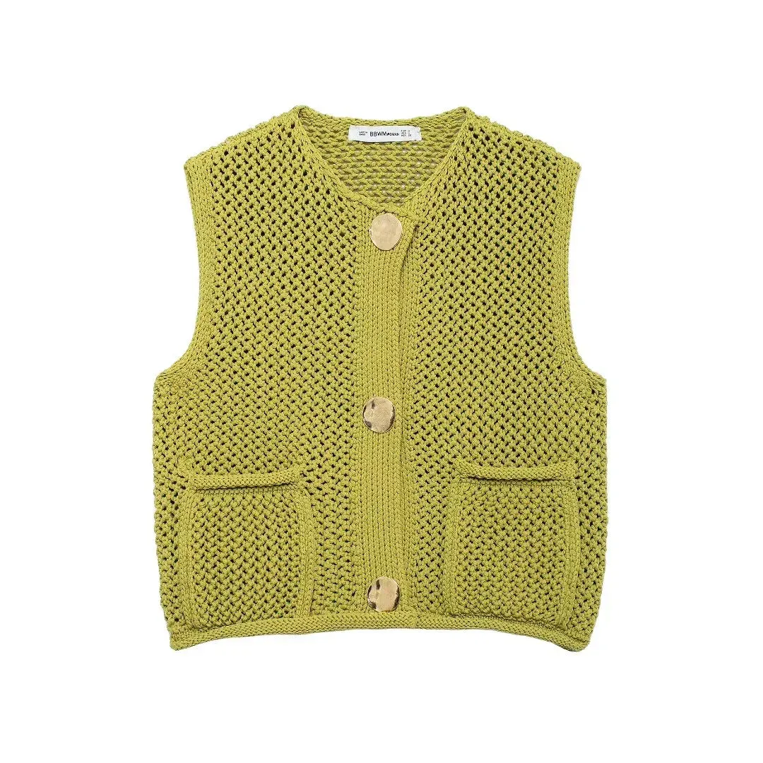 JazzHer Women Knitted Vest Fashion Cropped Sweaters Vests for Women Sleeveless Casual Female Chic Single Breasted Waistcoat Top Female
