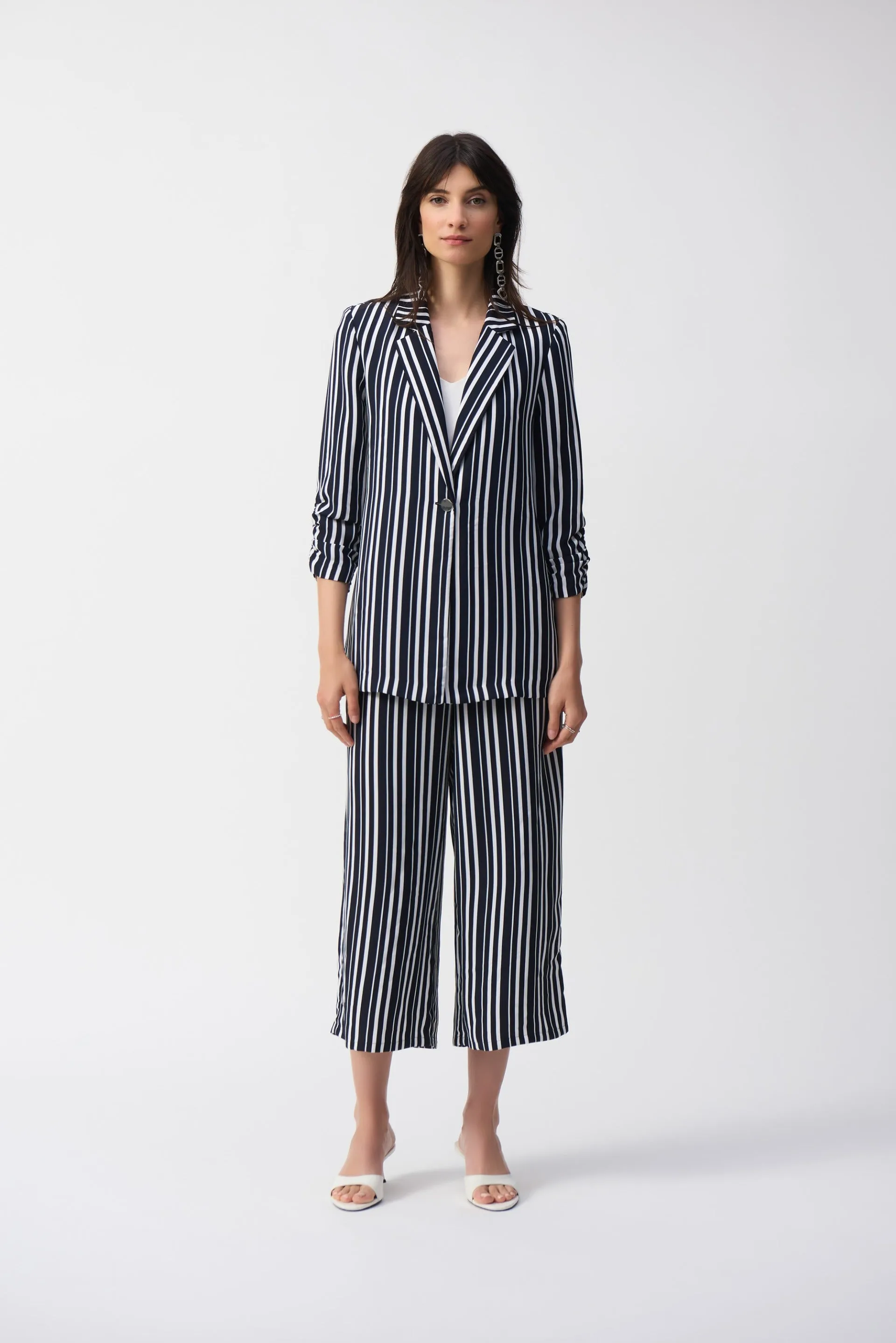 Joseph Ribkoff Midnight Blue Stripe Print Boxy Blazer Style 251155