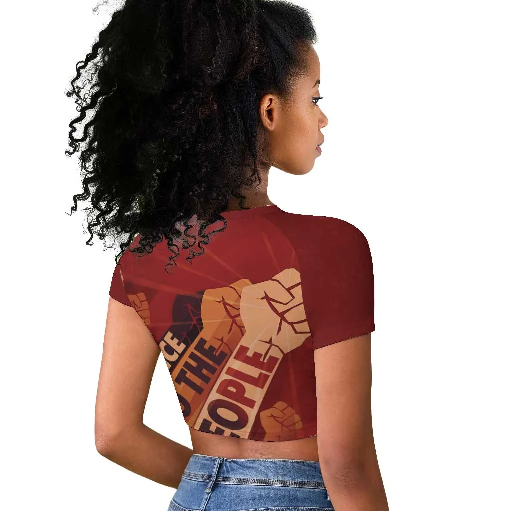 Justice To The People Africa Raglan Cropped T shirt Afro Raised Fist DT03