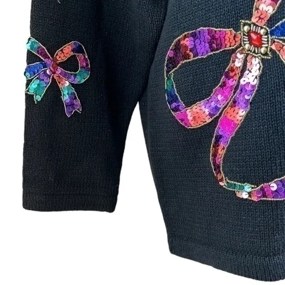 Karen Scott Women’s Vintage Sequin and Jewel Black Sweater Size Large