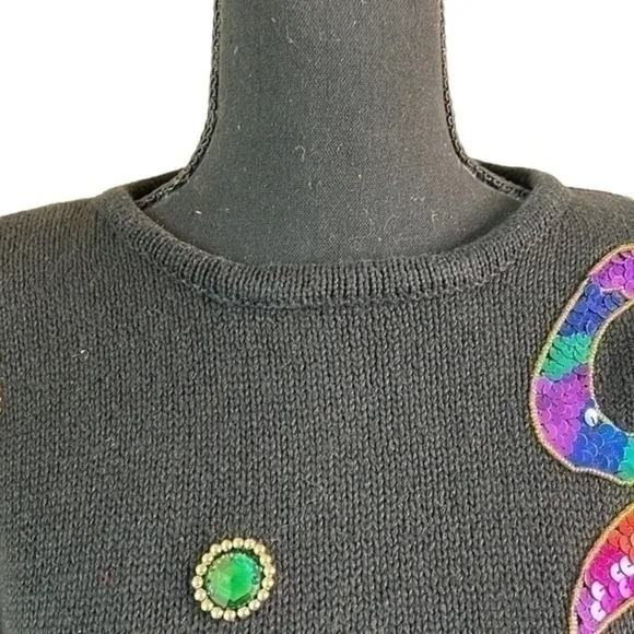 Karen Scott Women’s Vintage Sequin and Jewel Black Sweater Size Large