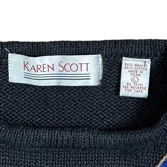Karen Scott Women’s Vintage Sequin and Jewel Black Sweater Size Large