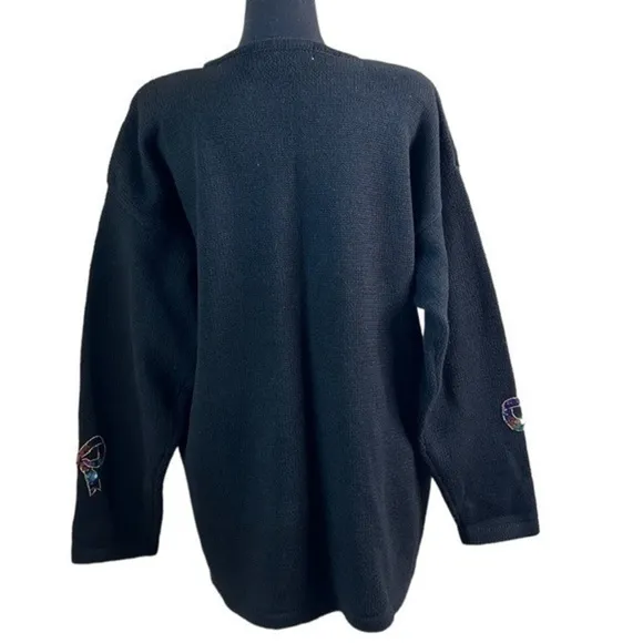 Karen Scott Women’s Vintage Sequin and Jewel Black Sweater Size Large