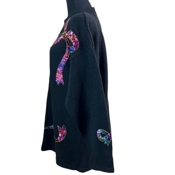 Karen Scott Women’s Vintage Sequin and Jewel Black Sweater Size Large