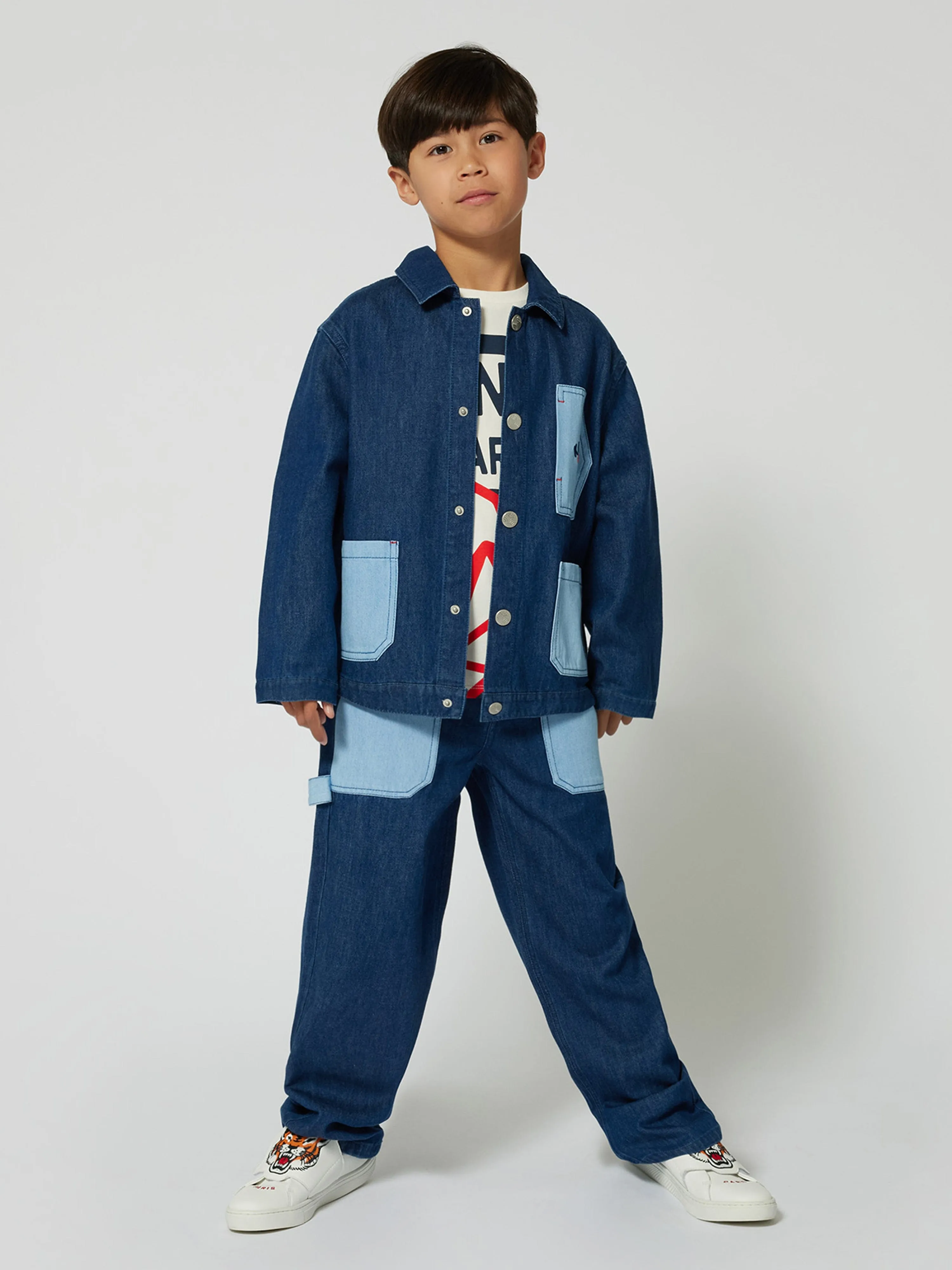 KENZO Boys Patch Pocket Denim Jacket in Blue