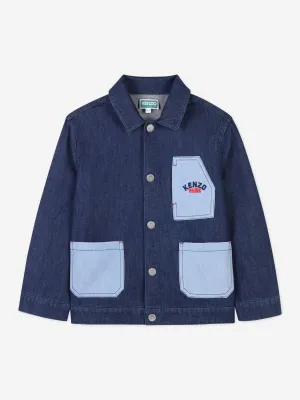 KENZO Boys Patch Pocket Denim Jacket in Blue