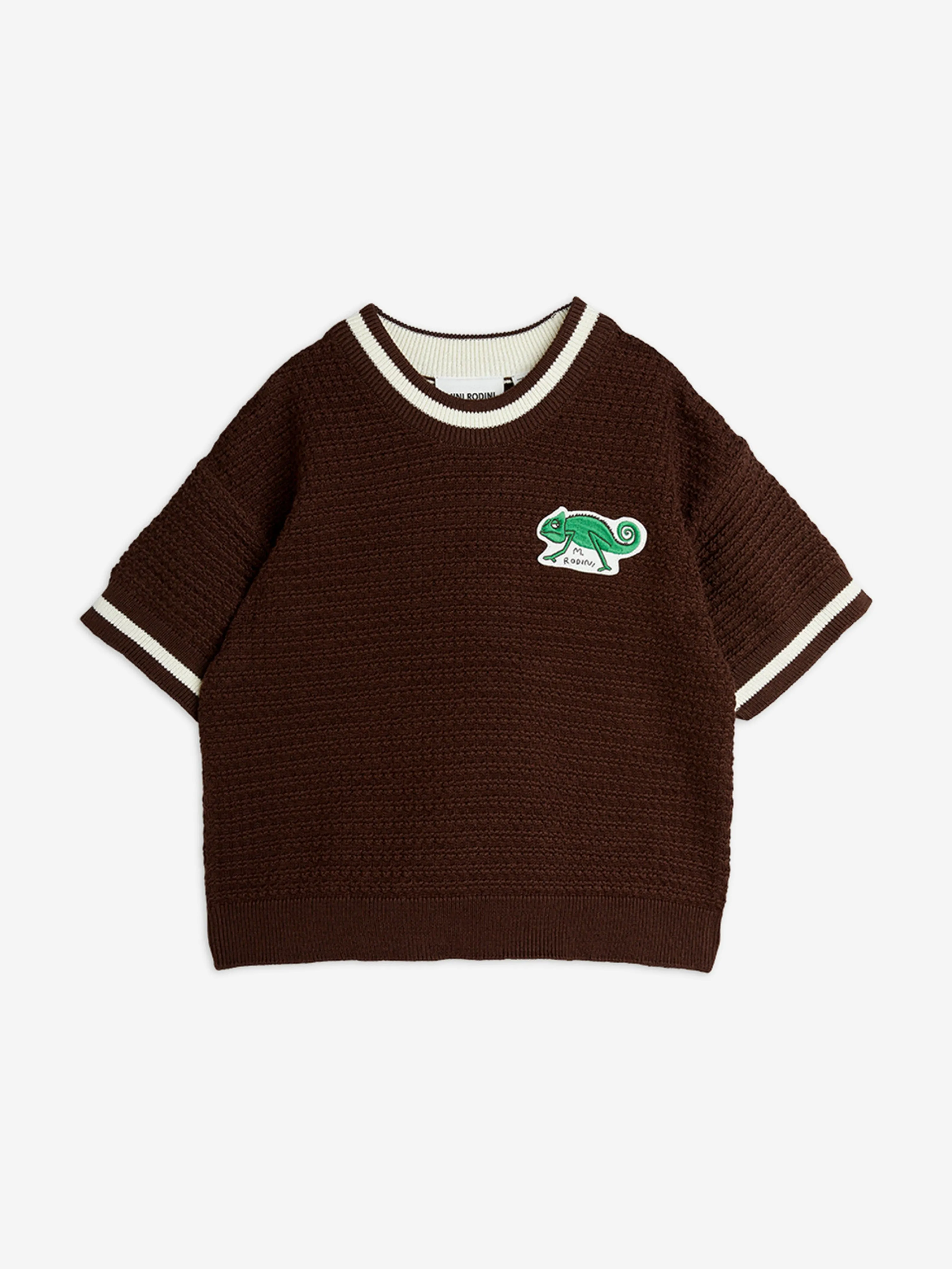 Kids Lizard Patch Crochet Knit T-Shirt in Brown