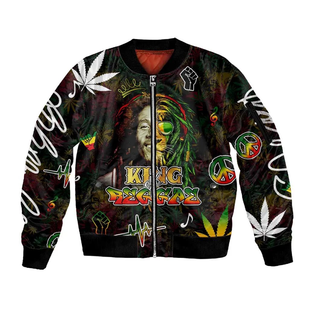 King Of Reggae Legend Bob Sleeve Zip Bomber Jacket Peace and Love DT02