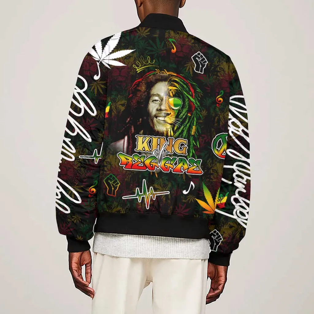 King Of Reggae Legend Bob Sleeve Zip Bomber Jacket Peace and Love DT02