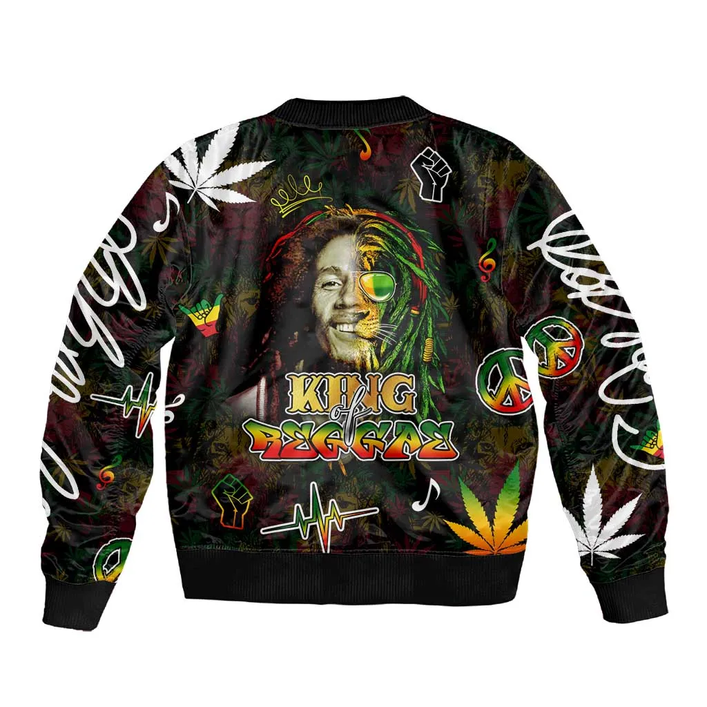 King Of Reggae Legend Bob Sleeve Zip Bomber Jacket Peace and Love DT02