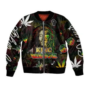 King Of Reggae Legend Bob Sleeve Zip Bomber Jacket Peace and Love DT02