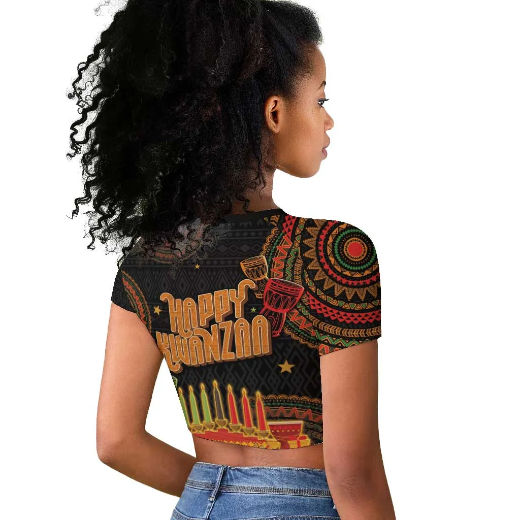 Kwanzaa Kinara Candles Raglan Cropped T shirt African Tribal Pattern LT05
