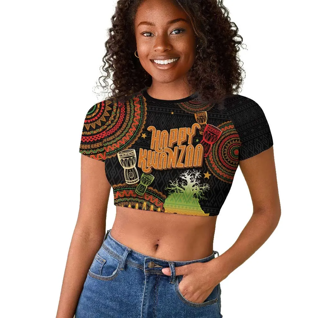 Kwanzaa Kinara Candles Raglan Cropped T shirt African Tribal Pattern LT05