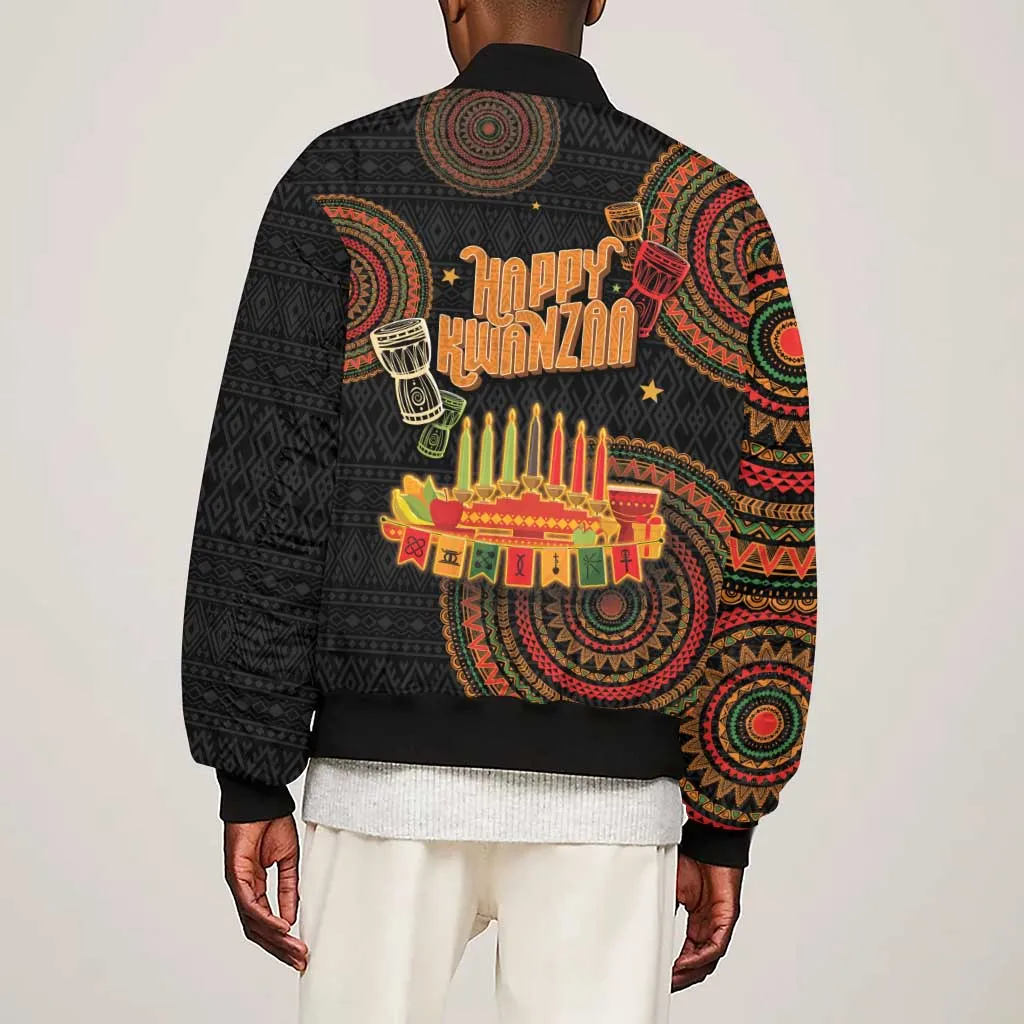Kwanzaa Kinara Candles Sleeve Zip Bomber Jacket African Tribal Pattern LT05