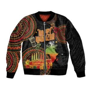 Kwanzaa Kinara Candles Sleeve Zip Bomber Jacket African Tribal Pattern LT05