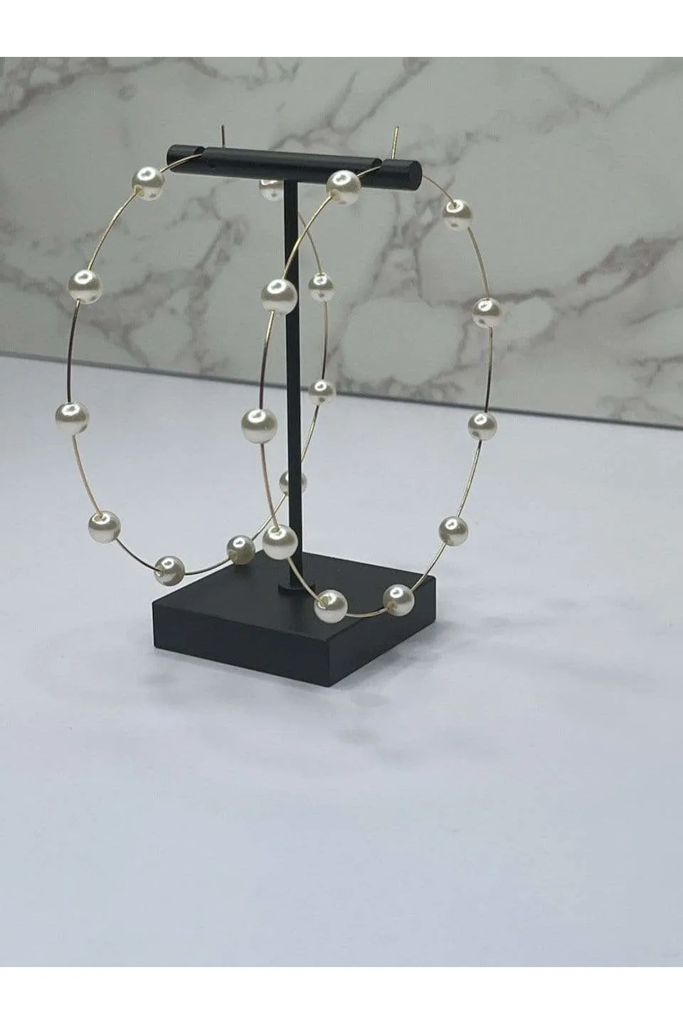 Large Gold and Pearl Hoop Earrings