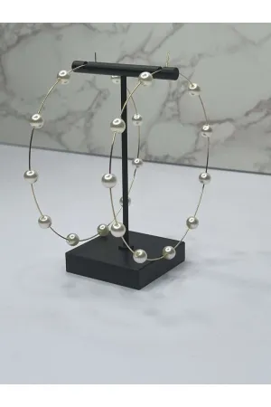 Large Gold and Pearl Hoop Earrings