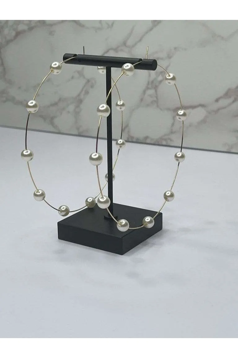 Large Gold and Pearl Hoop Earrings