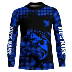 Largemouth Bass fishing jersey Custom UV protection Long sleeve bass fishing shirts for kid | Blue NQS9395