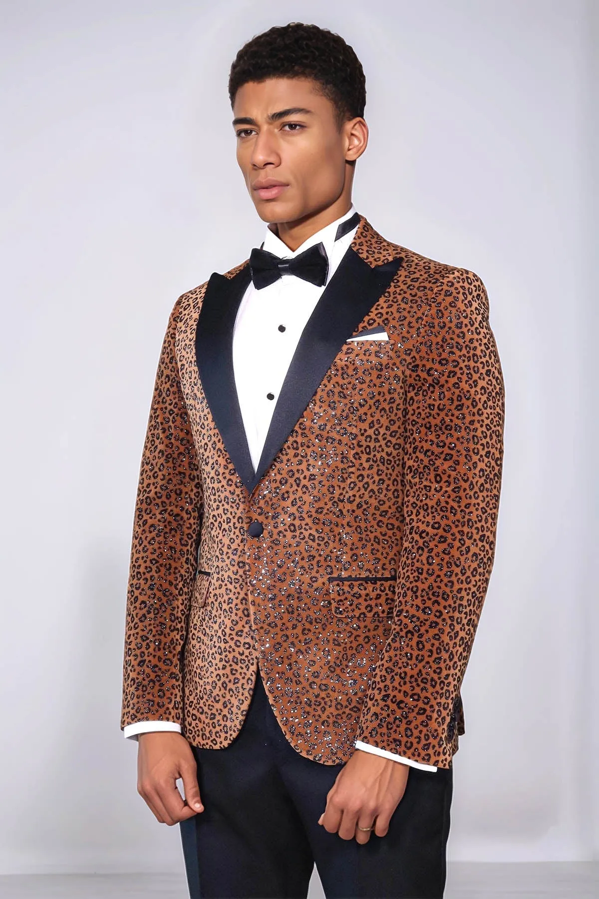 Leopard Pattern Slim Fit Peak Lapel Yellow Men Prom Blazer