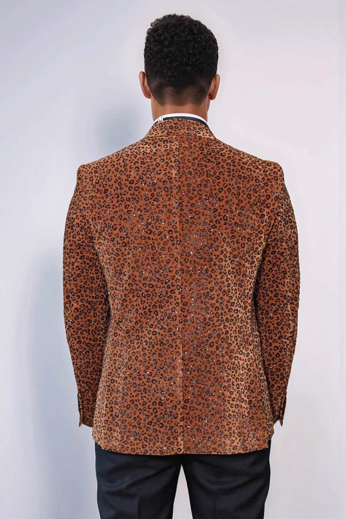 Leopard Pattern Slim Fit Peak Lapel Yellow Men Prom Blazer
