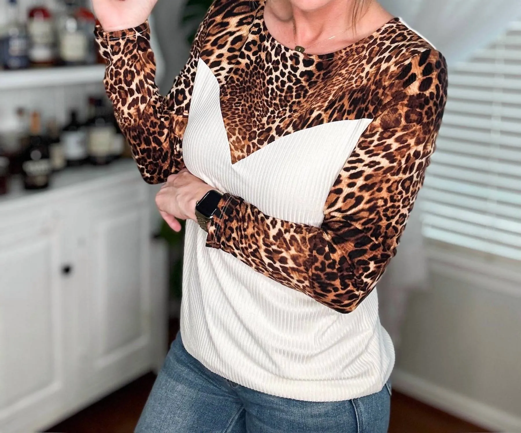 Leopard Yoke Top In Leopard Print/ White