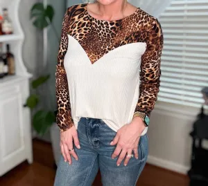 Leopard Yoke Top In Leopard Print/ White