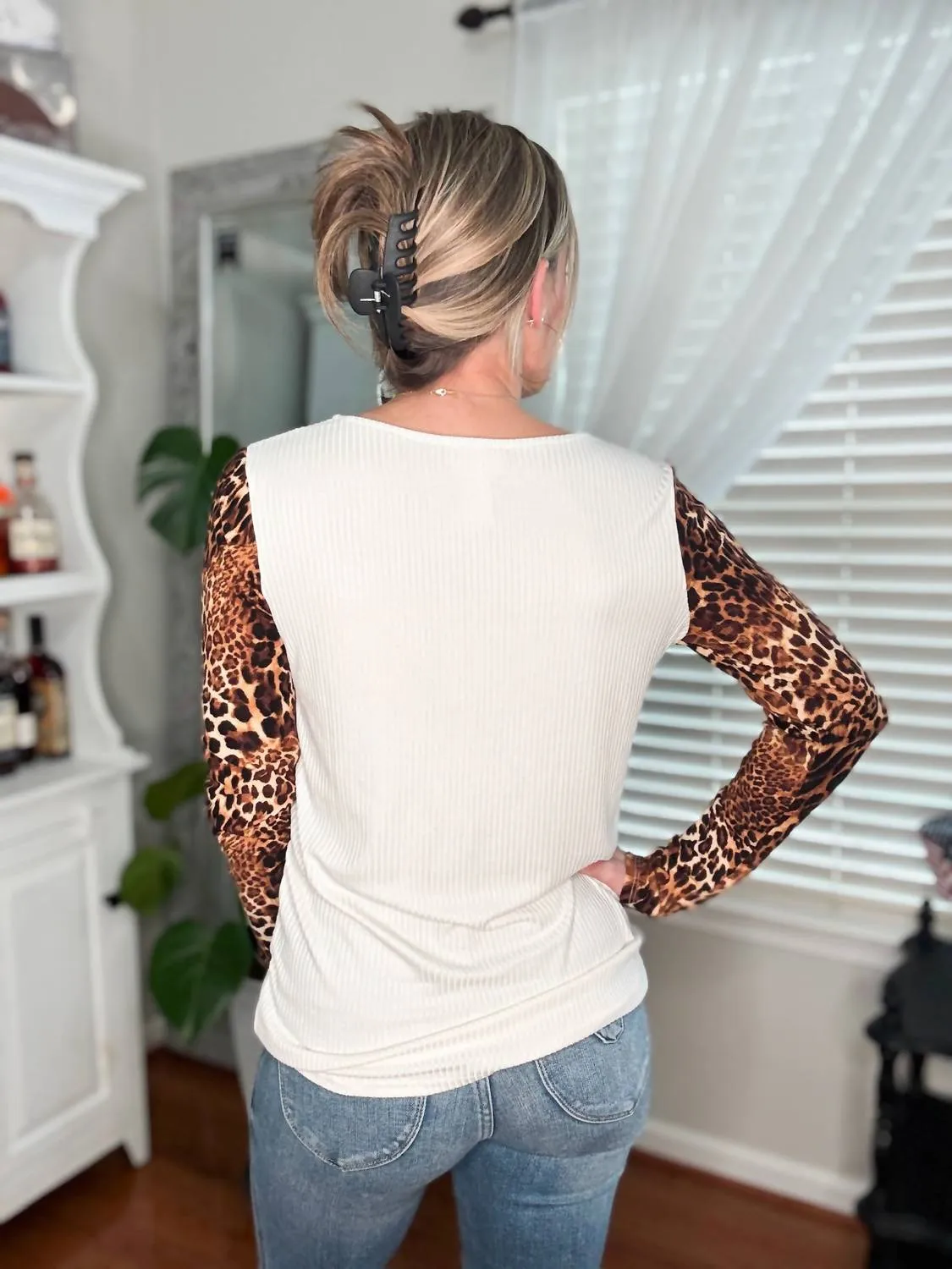 Leopard Yoke Top In Leopard Print/ White