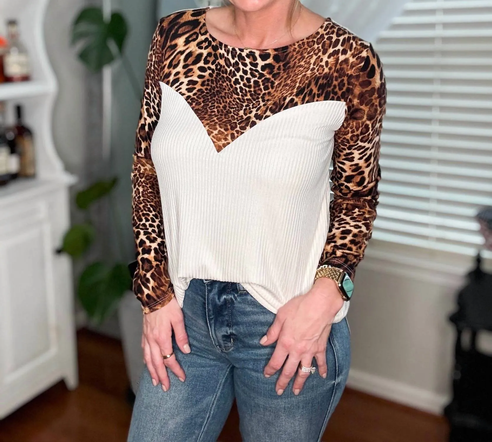 Leopard Yoke Top In Leopard Print/ White