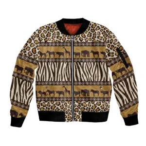 Leopards and Zebra Skins Sleeve Zip Bomber Jacket Mix African Pattern LT15