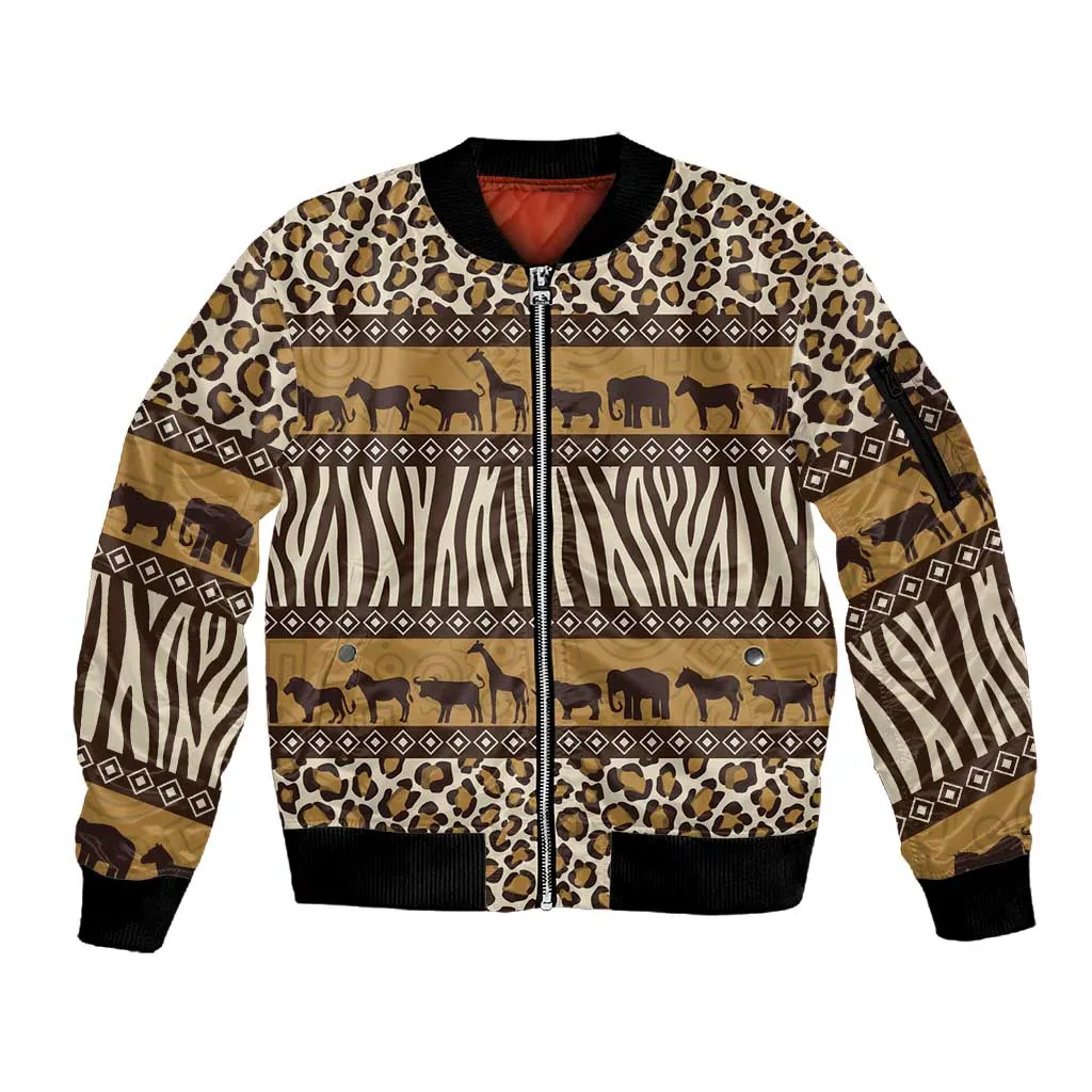 Leopards and Zebra Skins Sleeve Zip Bomber Jacket Mix African Pattern LT15