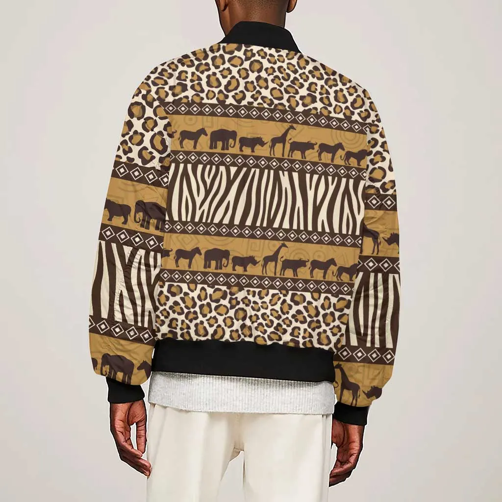 Leopards and Zebra Skins Sleeve Zip Bomber Jacket Mix African Pattern LT15