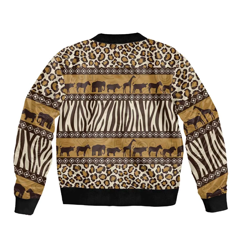 Leopards and Zebra Skins Sleeve Zip Bomber Jacket Mix African Pattern LT15