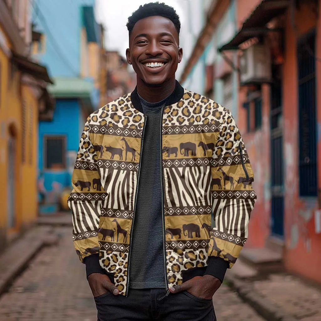 Leopards and Zebra Skins Sleeve Zip Bomber Jacket Mix African Pattern LT15