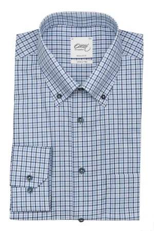 Light blue checked button down regular fit shirt