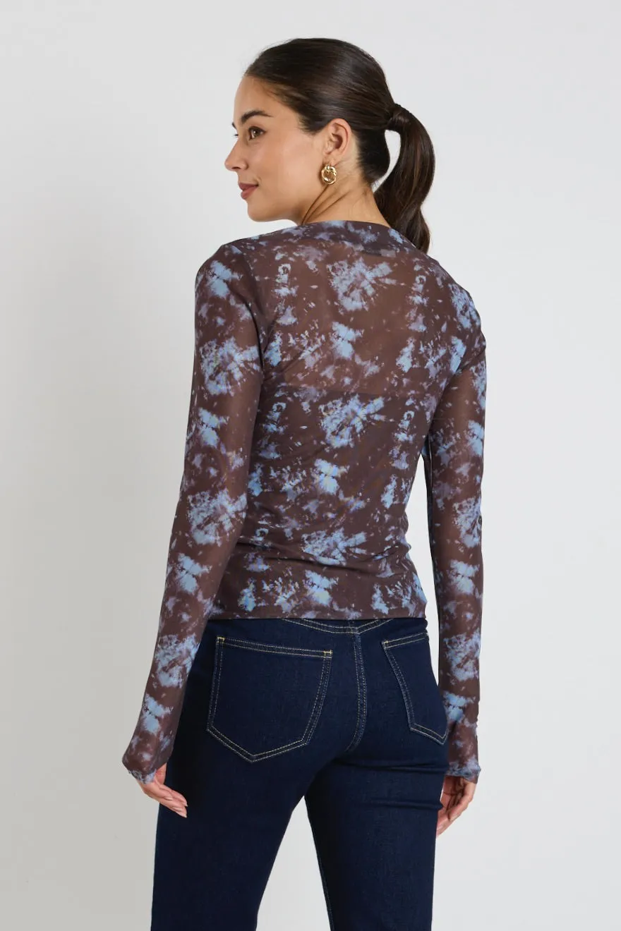 Light Chocolate Tie Dye Mesh Boatneck Top