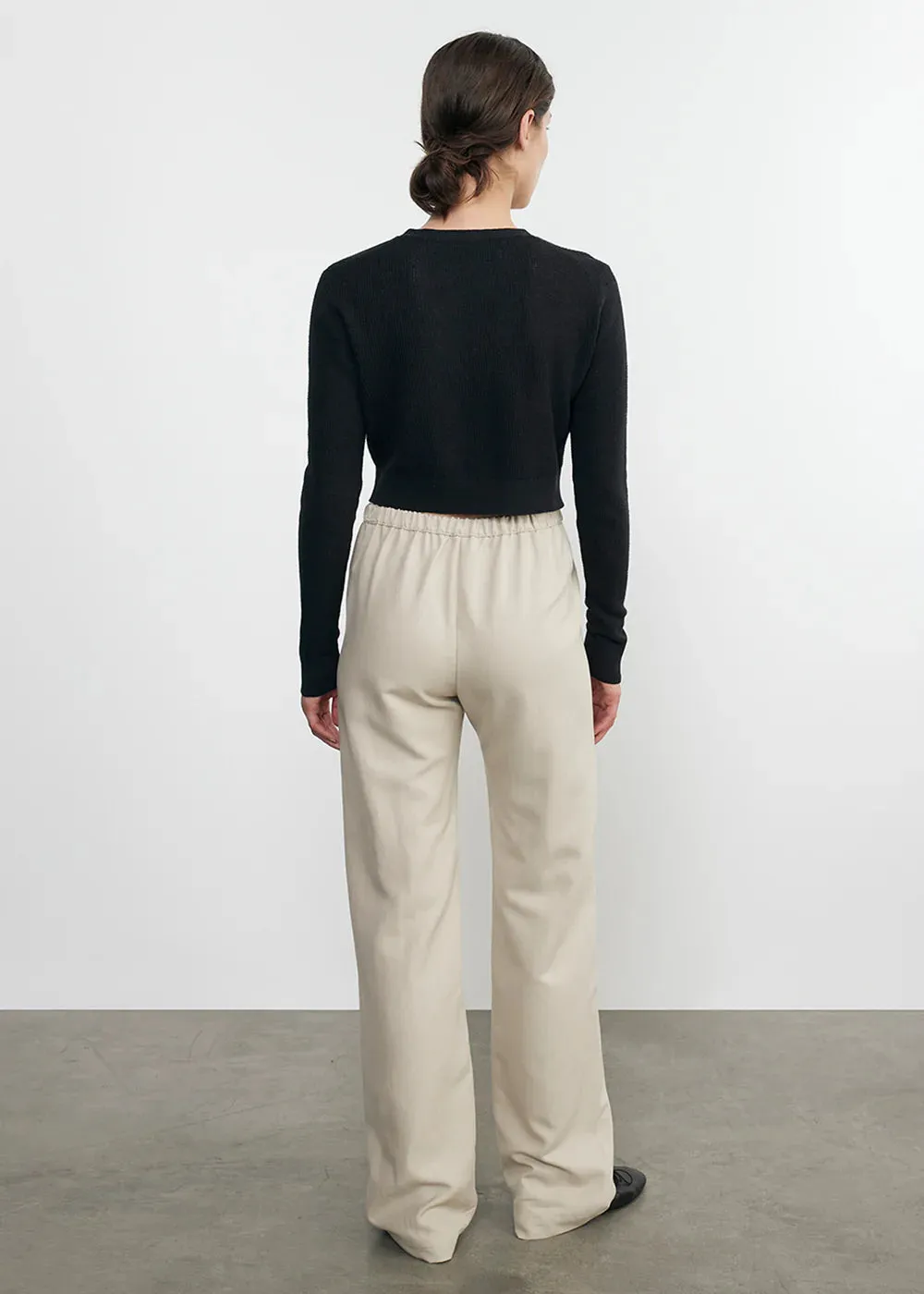 Linen Open Knit Cropped V Neck Cardigan - Black