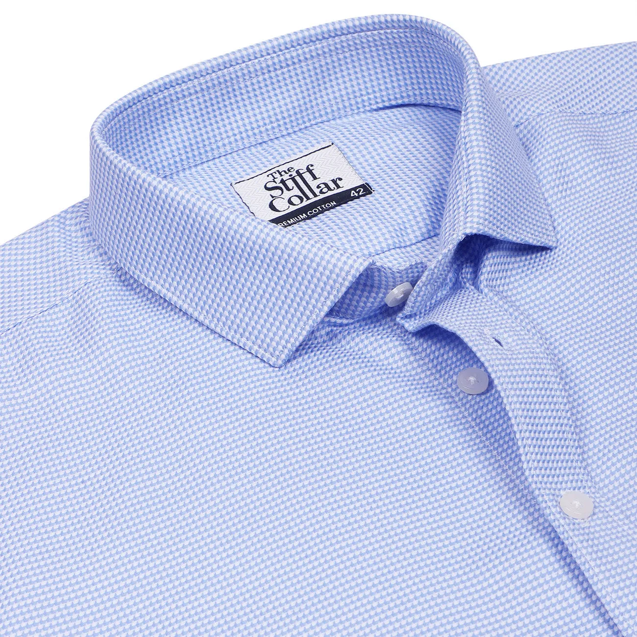 Luthai Luton Blue Houndstooth Half Sleeve 2 Ply Giza Cotton Shirt