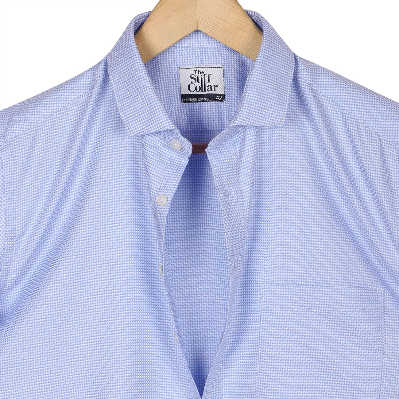Luthai Luton Blue Houndstooth Half Sleeve 2 Ply Giza Cotton Shirt