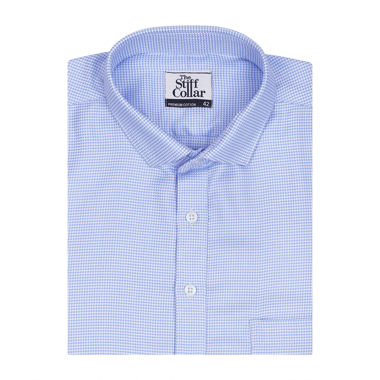 Luthai Luton Blue Houndstooth Half Sleeve 2 Ply Giza Cotton Shirt