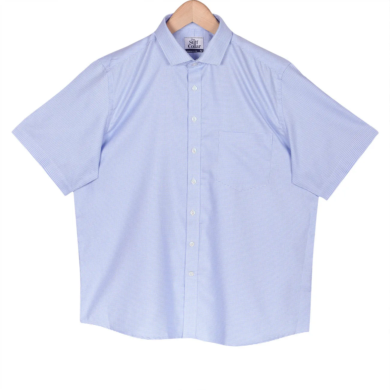 Luthai Luton Blue Houndstooth Half Sleeve 2 Ply Giza Cotton Shirt