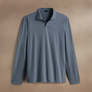 Luxe Lotus Jersey Long Sleeve Polo - Cascade